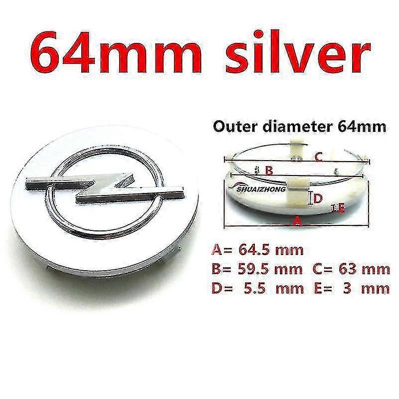 4 pz Opel 56mm 59mm 60mm 64mm 68mm Auto Ruota Centro Coprimozzo Nero Argento Cerchi Copre Auto Logo Badg G 4 pezzi 64mm Argento