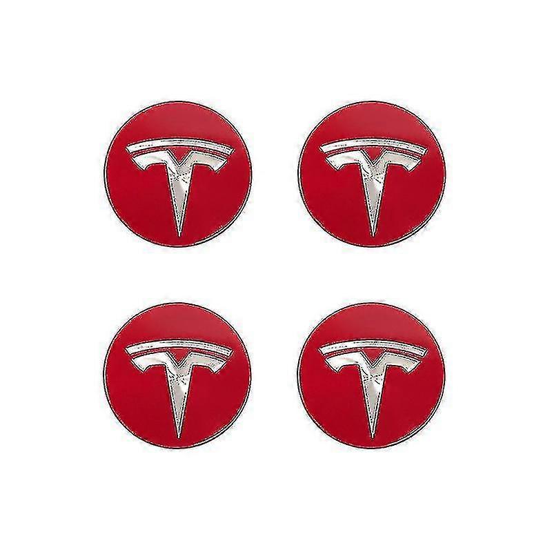 Hub Center Protective Cap,compatible With Tesla Model 3,red And Silver (four Pack)