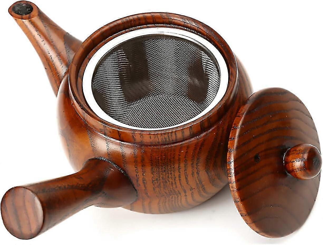 Classic Wooden Tea Pot Side Handle With Removable Stainless Steel Infuser Filter Strainer, 13 Oz/ 400ml Small Kung Fu Teapot Kettle For Loose Leaf Tea