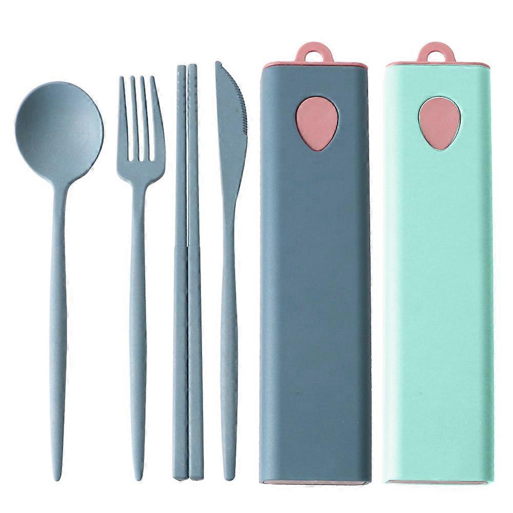 Wheat Straw Cutlery,2Sets Portable Tableware Set With Pull Storage Box,For Picnics Daily Use Travel Flatware Set