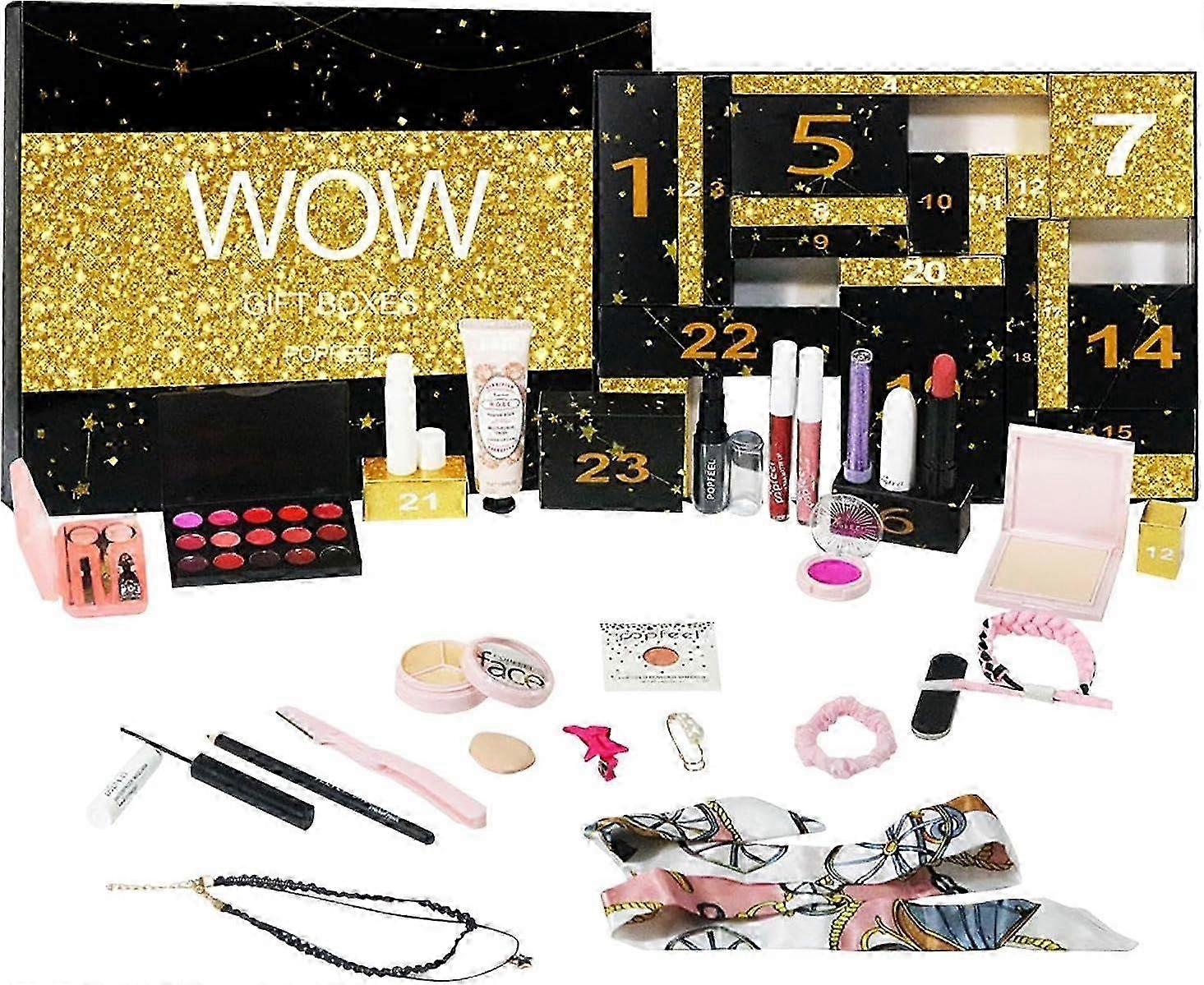 Calendrier De L'Avent Maquillage 24 Jours - Coffret Beauté Noël Avec Rouges à Lèvres, Fards à Paupières, Paillettes