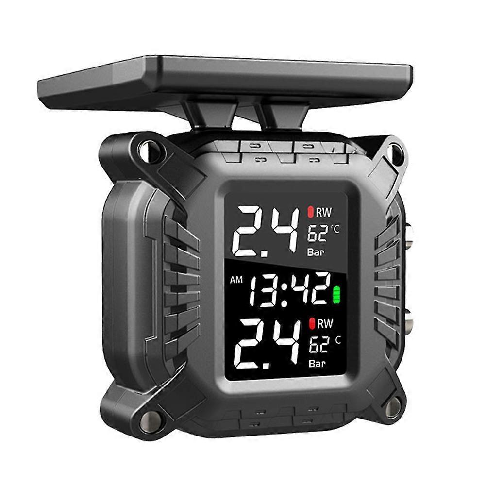 Solar Motorcycle TPMS Tire Pressure Monitoring System with 2 External Sensors Motorcycle Wireless Tire Pressure Monitoring~27961