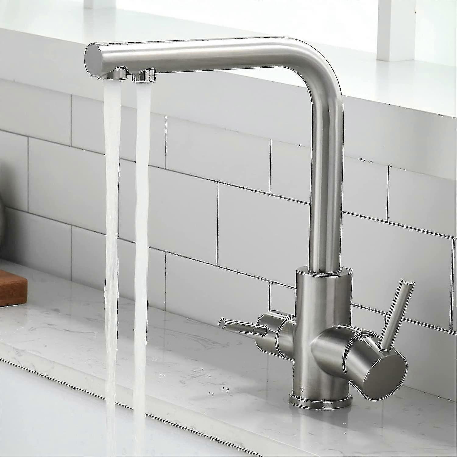 3 Way Kitchen Faucet - 360 Rotatable - 3 In 1 Water Filter Mixer Tap - Drinking Water Faucet With 2 Levers - Three Way Faucet