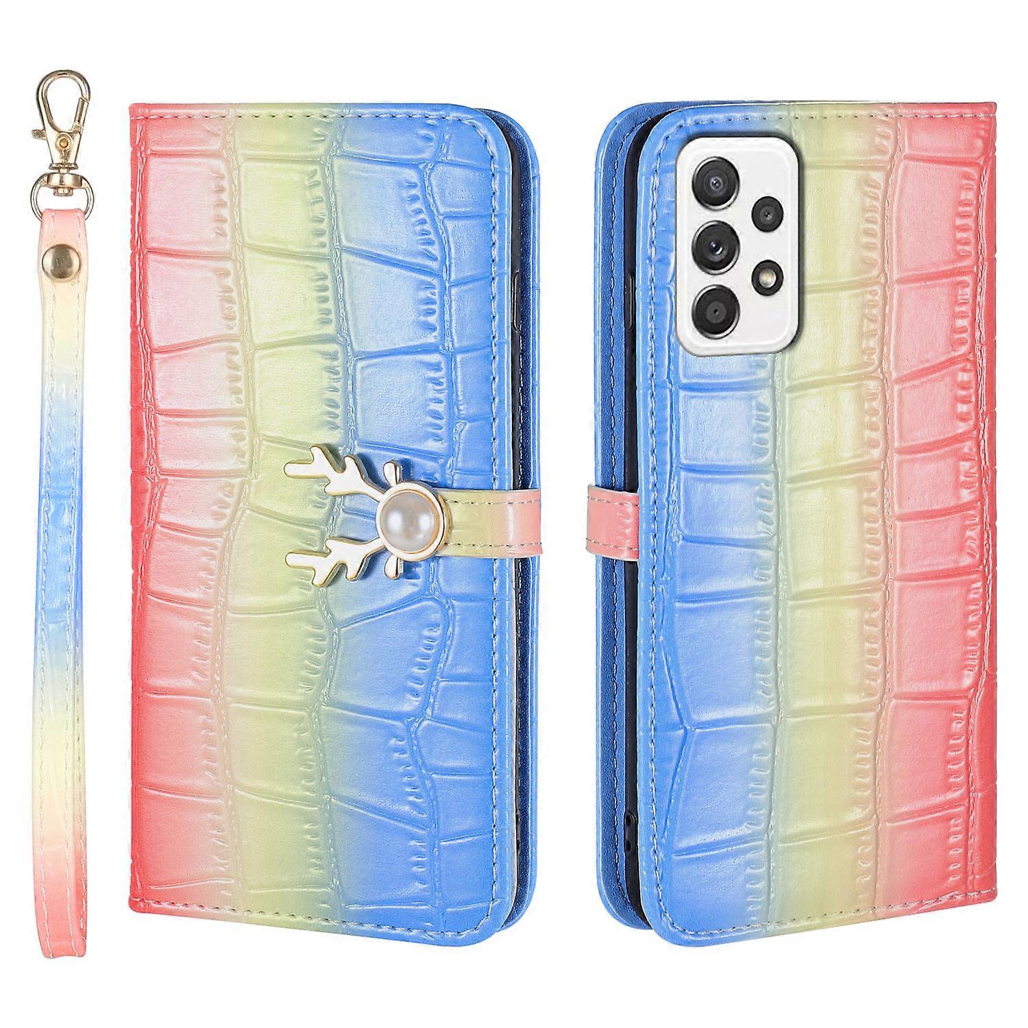 Elk Pattern Phone Case for Samsung Galaxy A52 5G with Card Holder, lanyard, PU Leather Material, Wallet Function, Corner Fall Protection