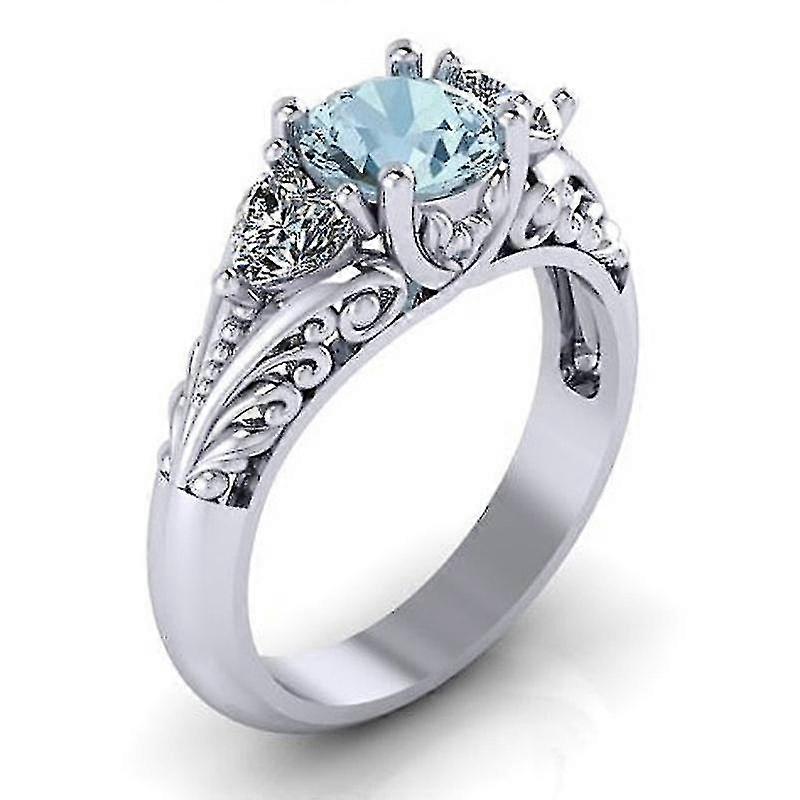 Silver Plated Carved Sapphire Ring - Creative Silver Carved Sapphire Ring