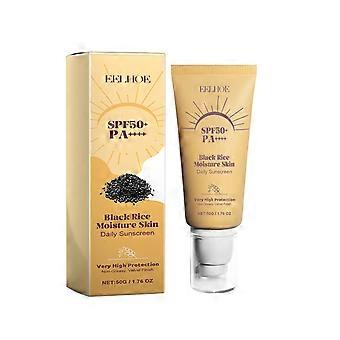 Protetor solar diário de umidade de arroz preto, SPF50+/PA++++ Protetor solar de arroz preto para rosto, 50ml de amplo espectro UVA/UVB, protetor solar de arroz para todos os tipos de pele