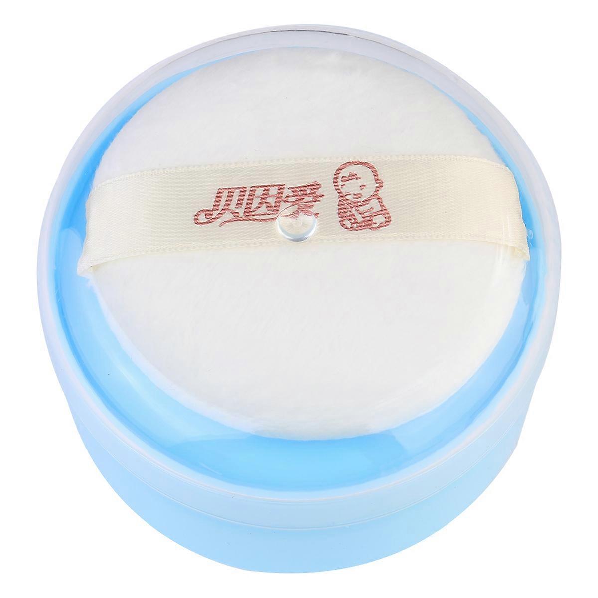 ベビータルカムパウダーボックスポータブルタルカムパウダー収納ケース幼児用スキンケアパウダーボックス家庭用パウダーパフ付き(青)