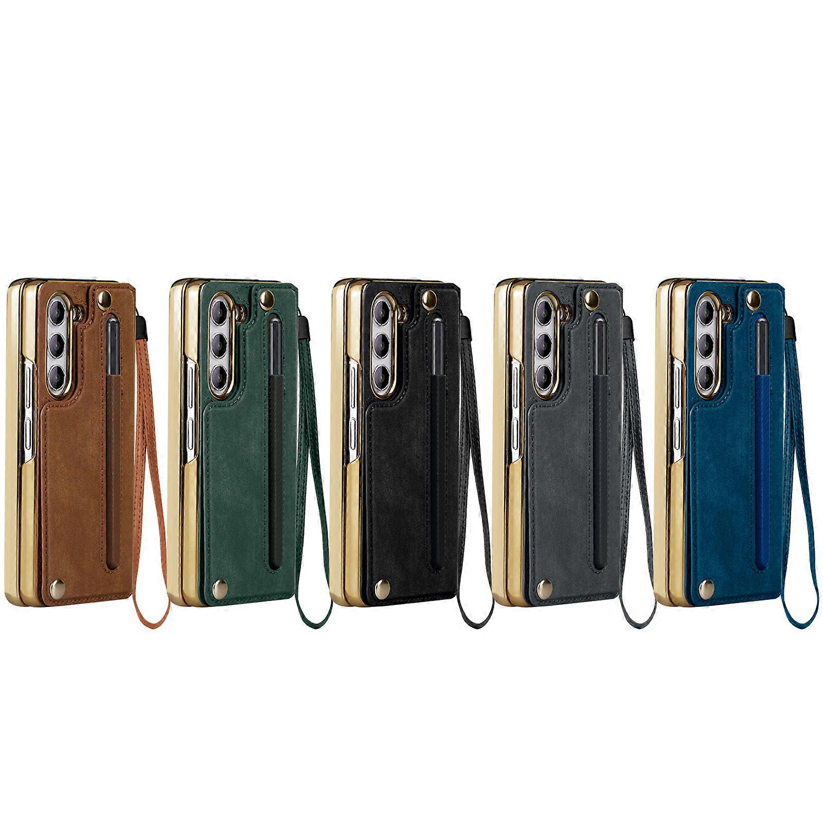 Wallet Phone Case for Samsung Galaxy Z Fold 6 Case with Pen Holder, PC+Leather Stand and Lanyard and with Card Holder, Magnetic RFID Blocking Cover