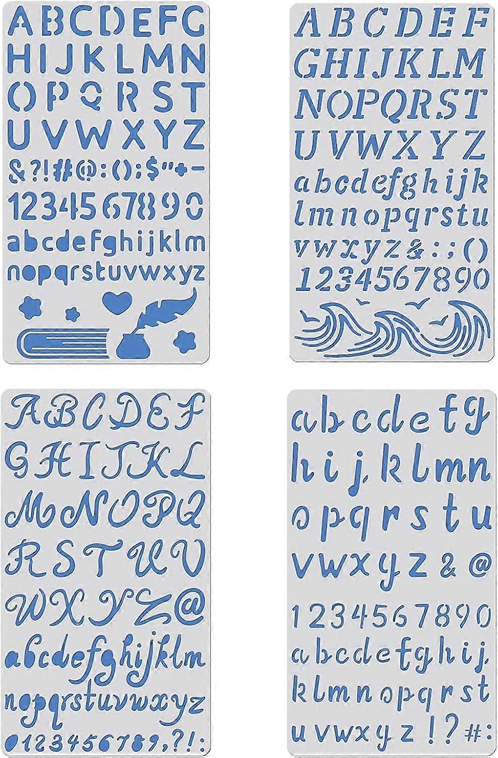 4PCS 4x7 Inch Letter Number Metal Stencils Capital Low Case Stencil Template for Wood Carving Drawings and Woodburning Engraving and Scrapbooking Proj