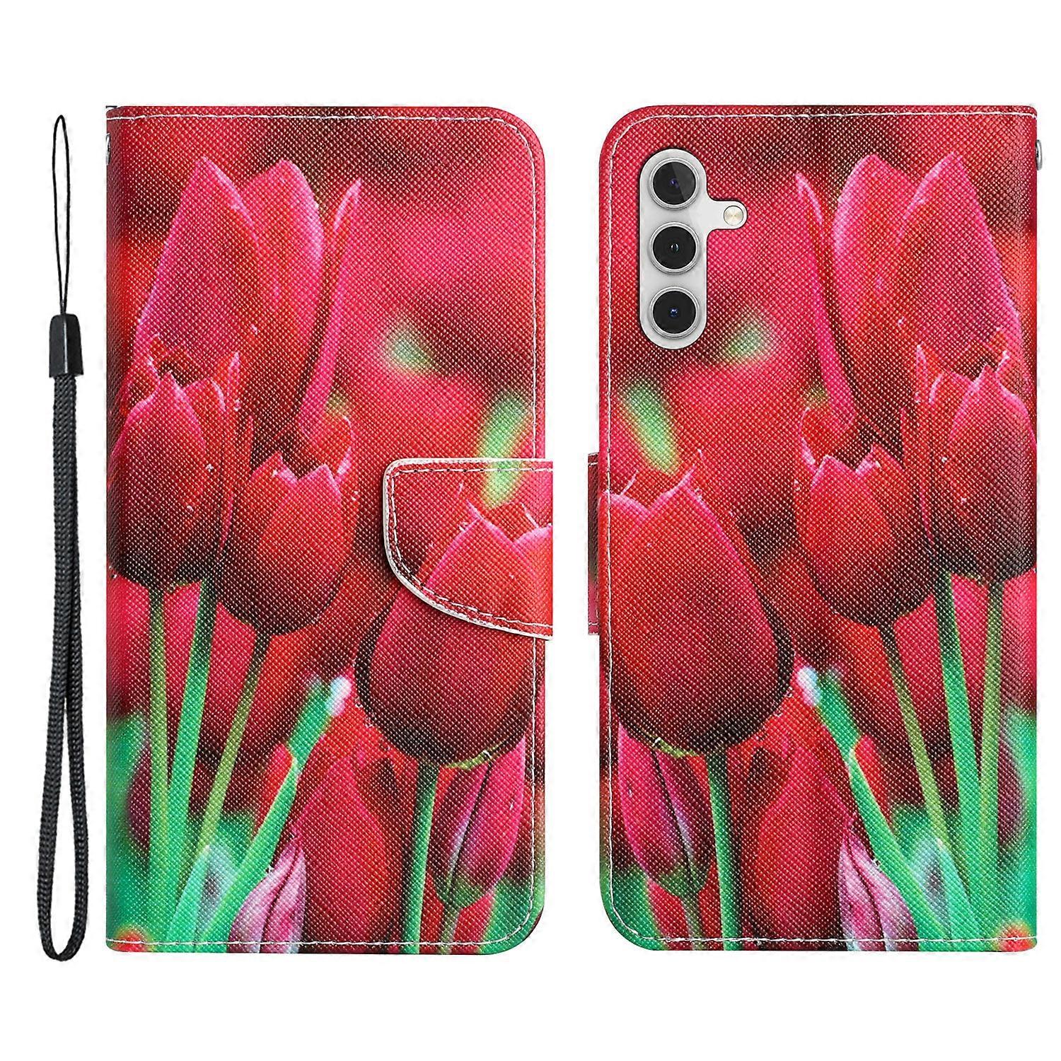For Samsung Galaxy A54 5G Cross Texture PU Leather Wallet Case Pattern Printing Magnetic Closure Stand Phone Cover with Strap