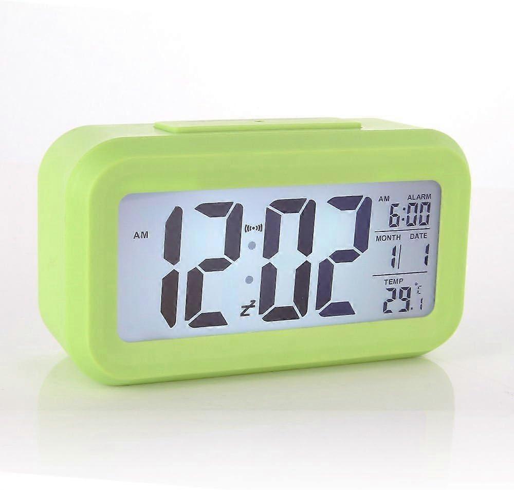 Smart LED alarm clock creative digital screen large with temperature luminous electronic calendar green