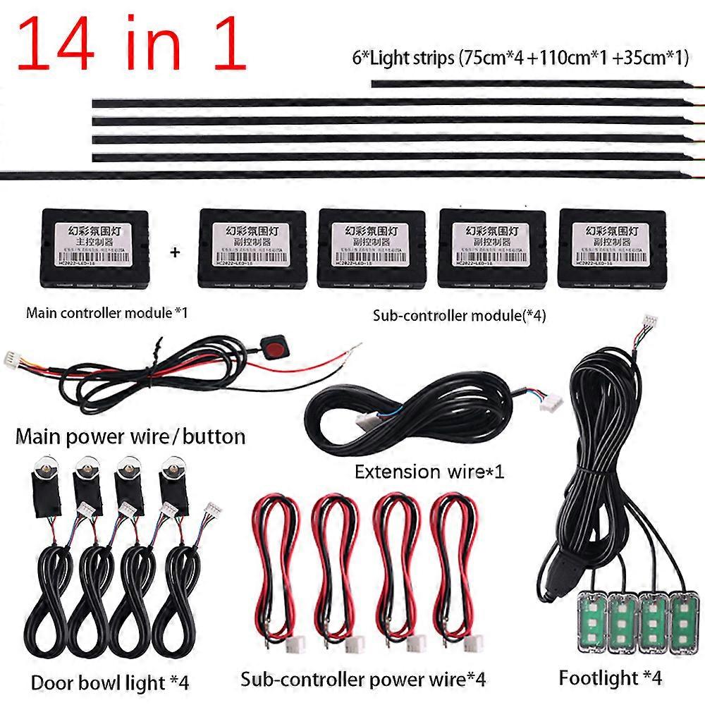 14 in 1 18 in 1 64 Color RGB Symphony Car Atmosphere Interior LED Acrylic Guide Fiber Optic Universal Decoration Ambient Lights