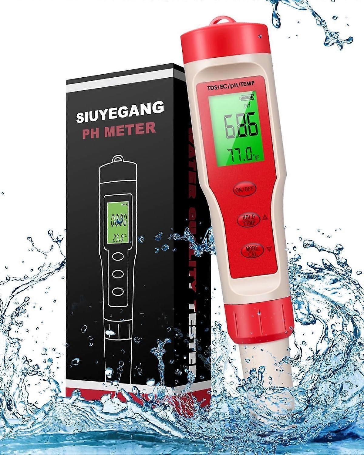 4-in-1 Digital pH Meter with pH/TDS/EC/Temp Function, 0-14.0 pH Measurement Range