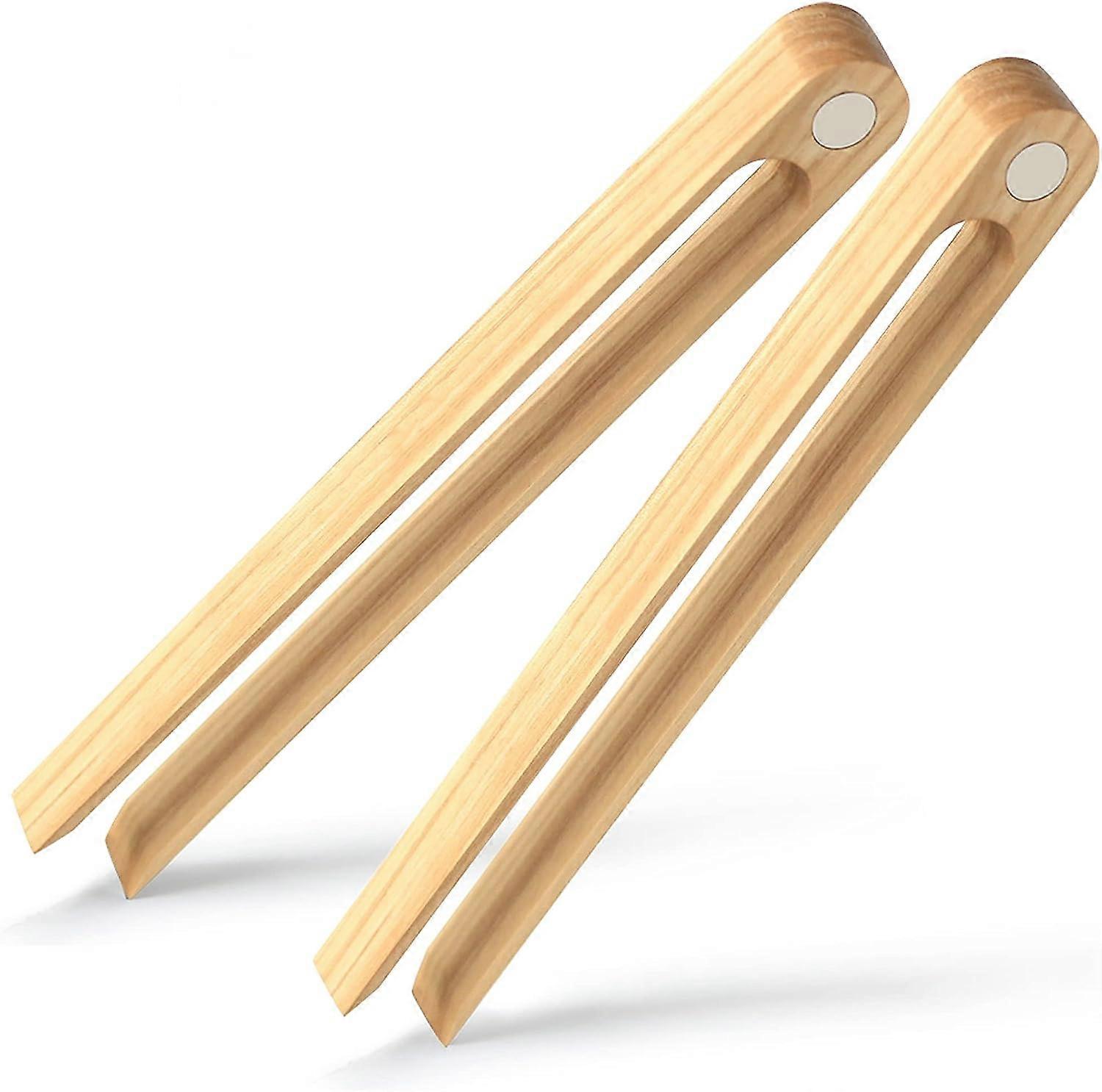 Toast Tongs - Set of 2 Wooden Magnetic Tongs (22cm x 2cm) - Bamboo Tongs for Grabbing Hot Toasts with Magnet to easily attach to Toast Tongs