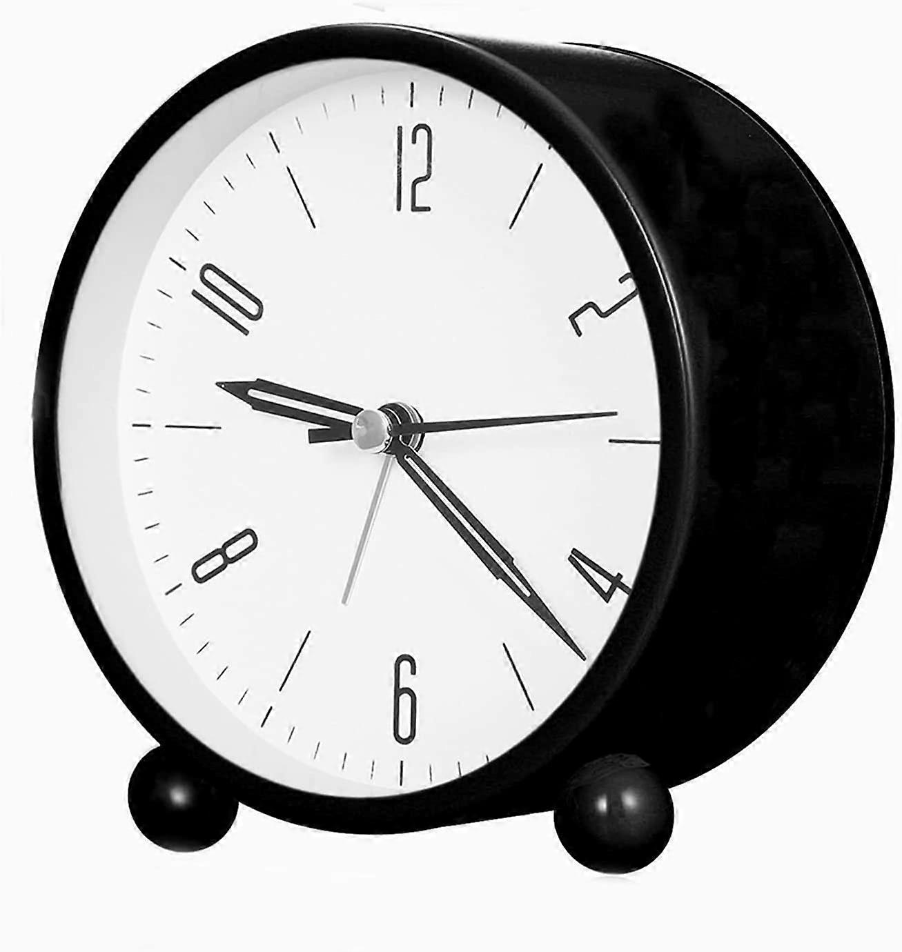 Alarm Clock, 4 inch Silent Non Ticking Mini Clock with Night Light,Battery Operated,for Bedroom,Desk ,Work ,Office and Study, Black
