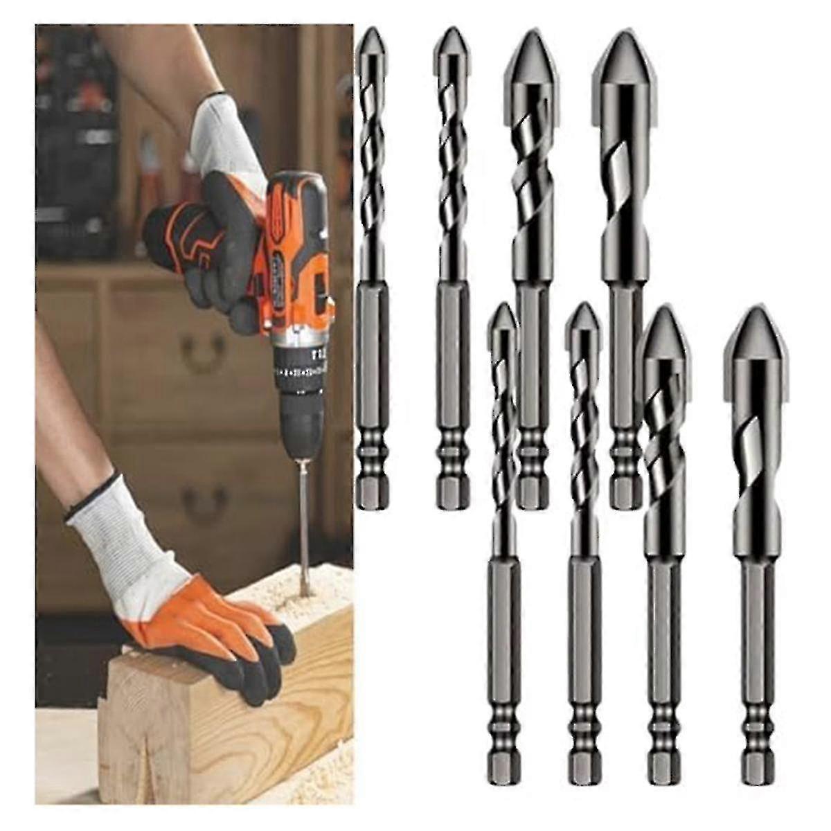 High-Strength Eccentric TwistDrill Bit, 8Pcs High Strength Oblique Head Eccentric Drill Bit, for Glass/Tile/Wood