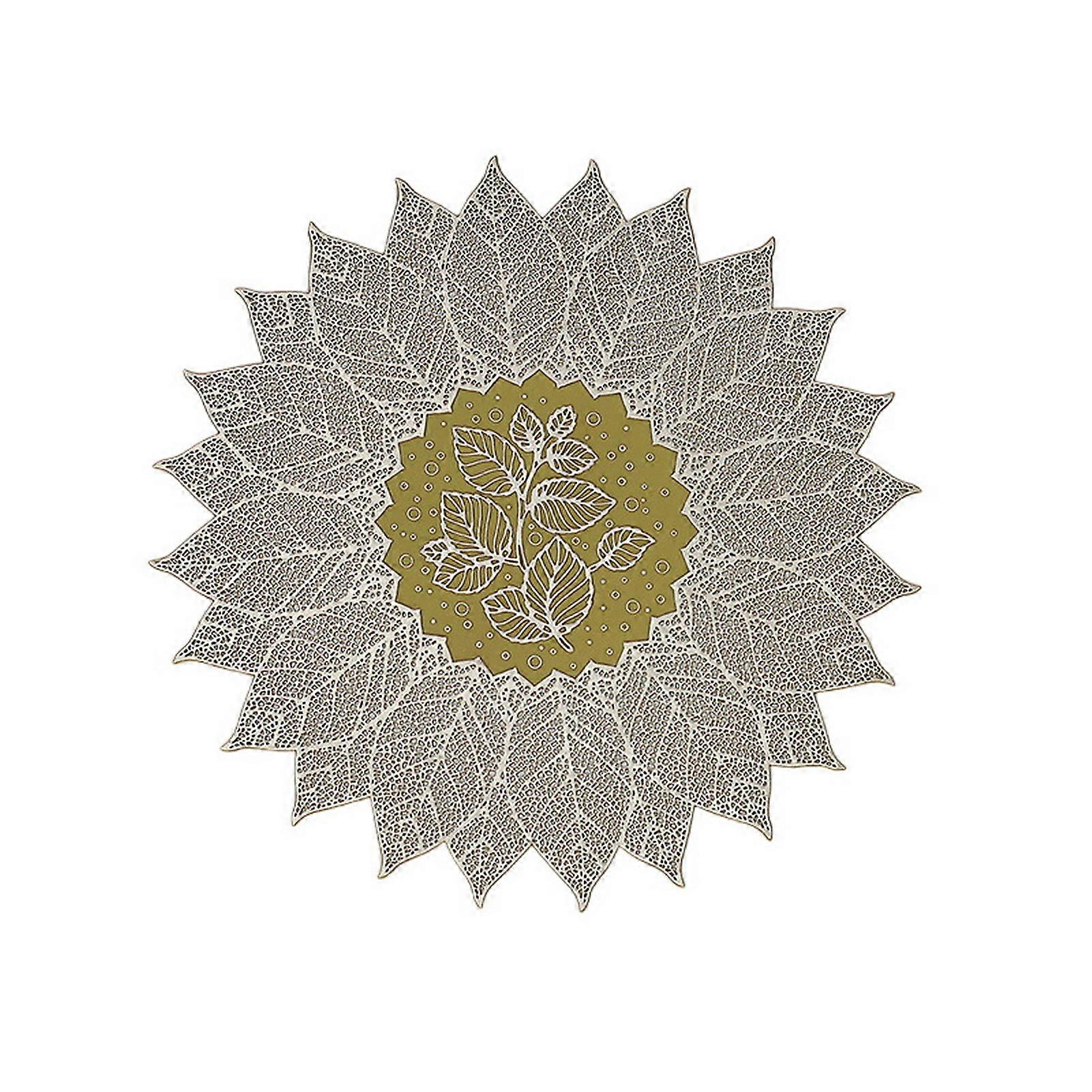 Round Placemats Set Hollow Out Leaves Design Table Mats Non-Slip Heat Resistant PVC Dining Place Mats for Home Kitchen Bar Jikaix