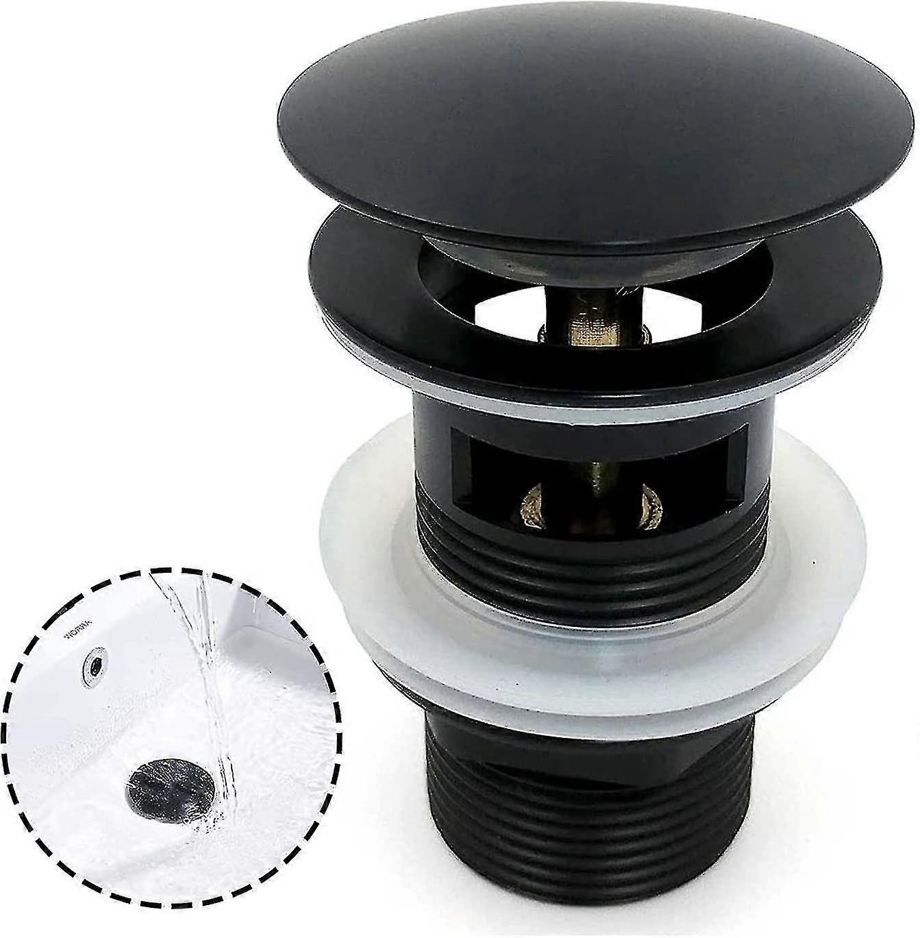 Black Sink Waste Basin, Chrome Pop Up Waste Large Area, Automatic Pop Up With Overflow Drain, Copper Pop Up Spring Stopper Basin Sink For Bathroom, Wa