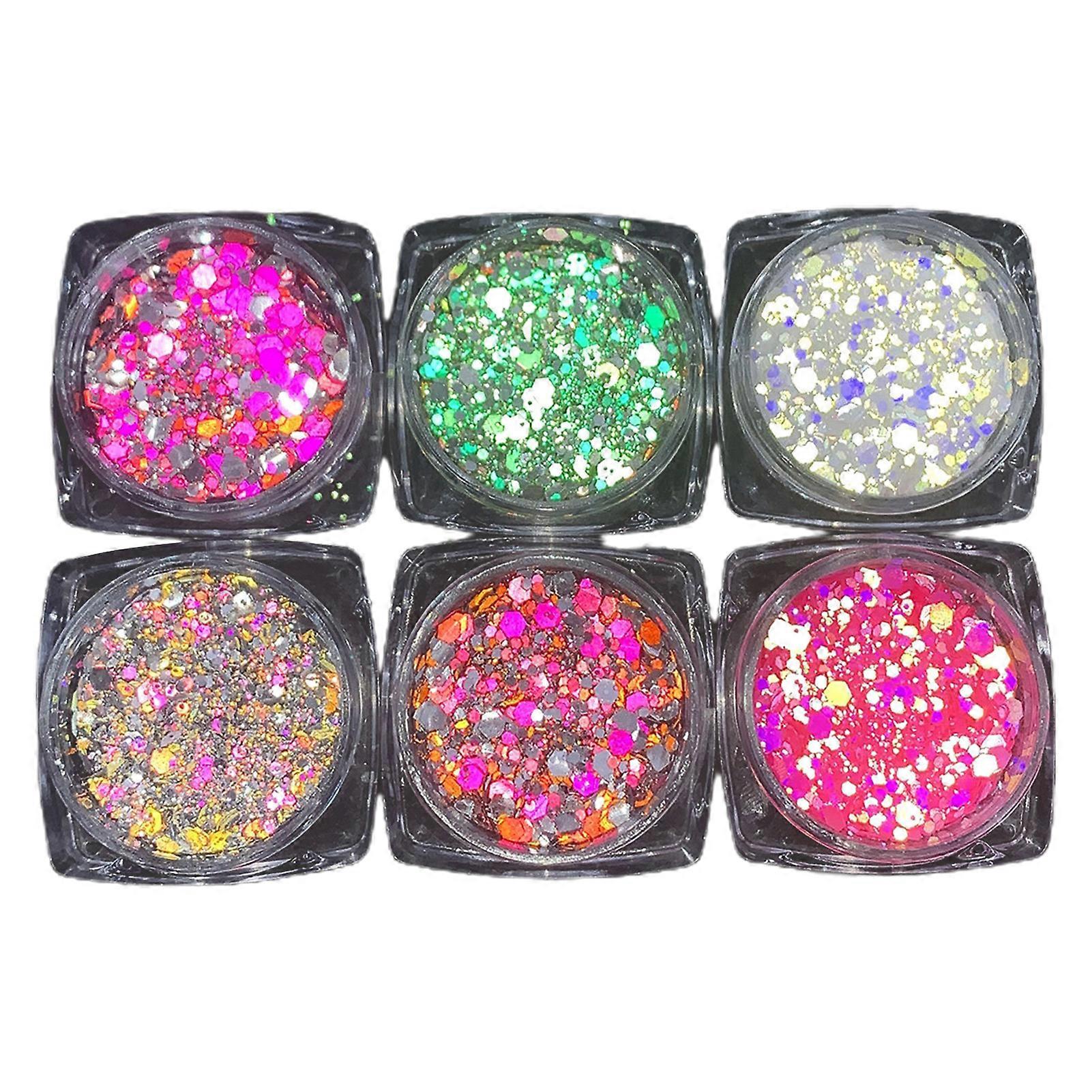 6 Box Nail Sequin Flake Shining Sparkling Reflective Iridescent High Gloss Colorful Faux Diamond Glitter Powder Nail Salon Supply