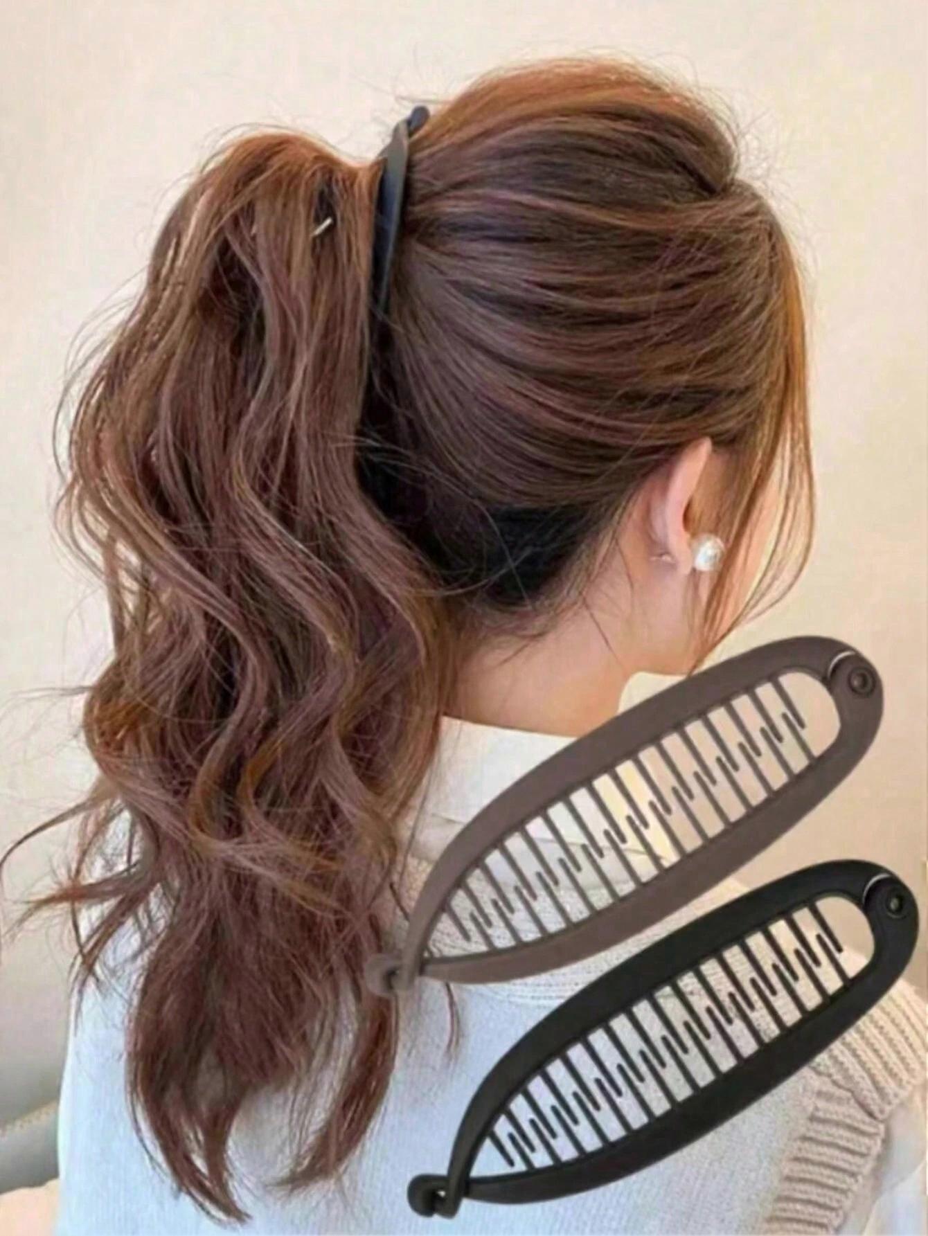 2pcs Simple Matte Solid Color Fish Tail Clip, Elegant Vertical Banana Clip For Ponytail