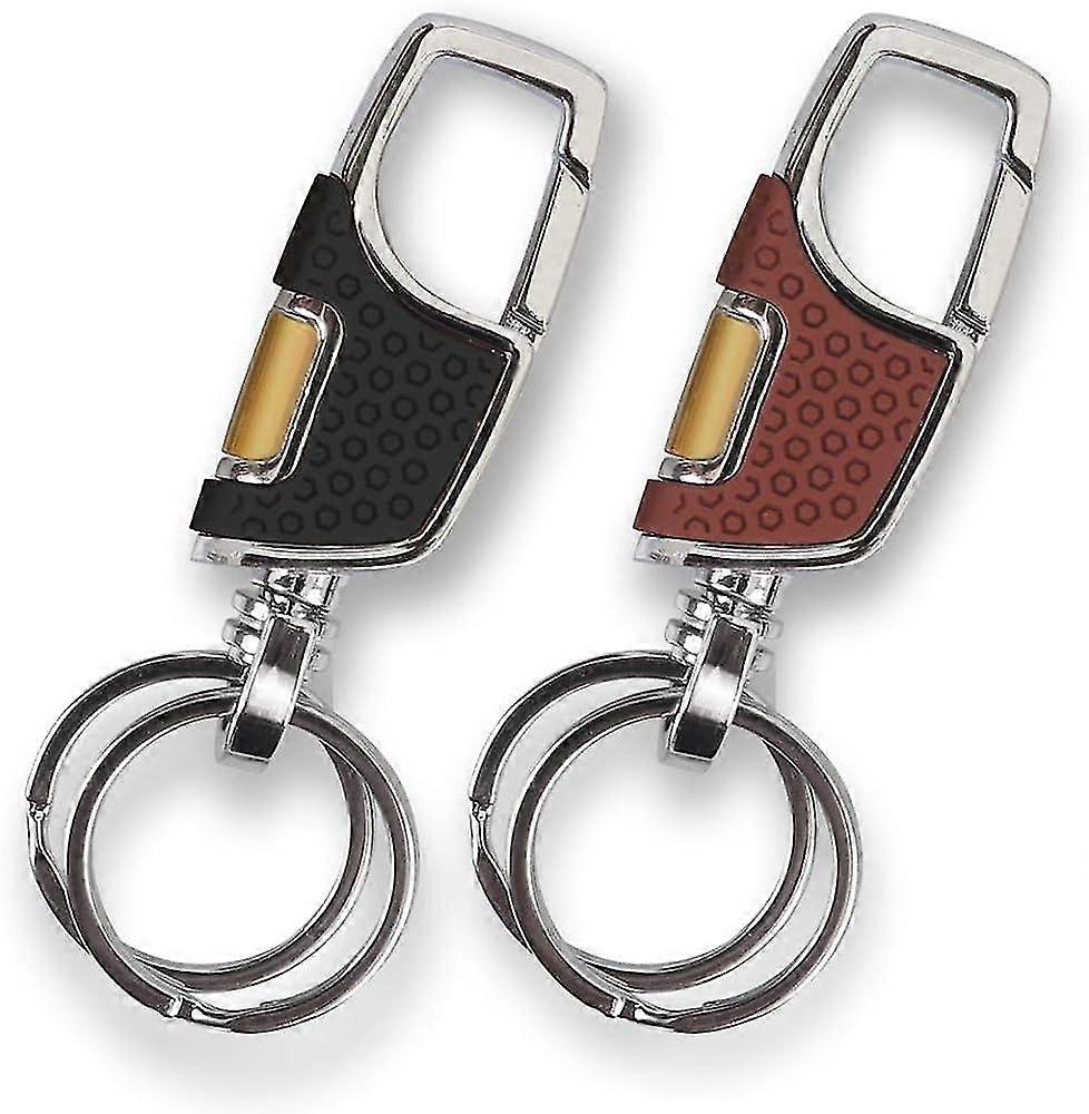 Set Of 2 Car Key Chains With 2 Metal Rings, Black And Brown