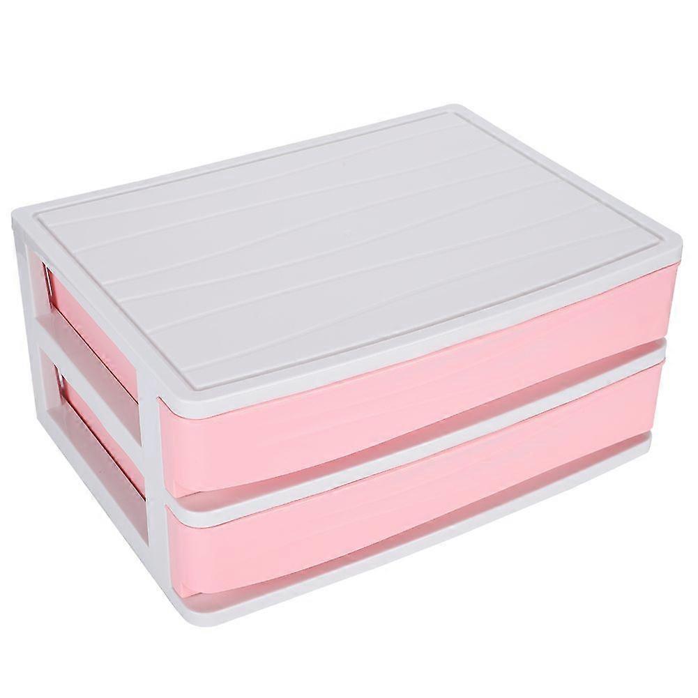Double Layer MultiFunctional Stackable Desktop Storage Box Notebook Organizer Pink