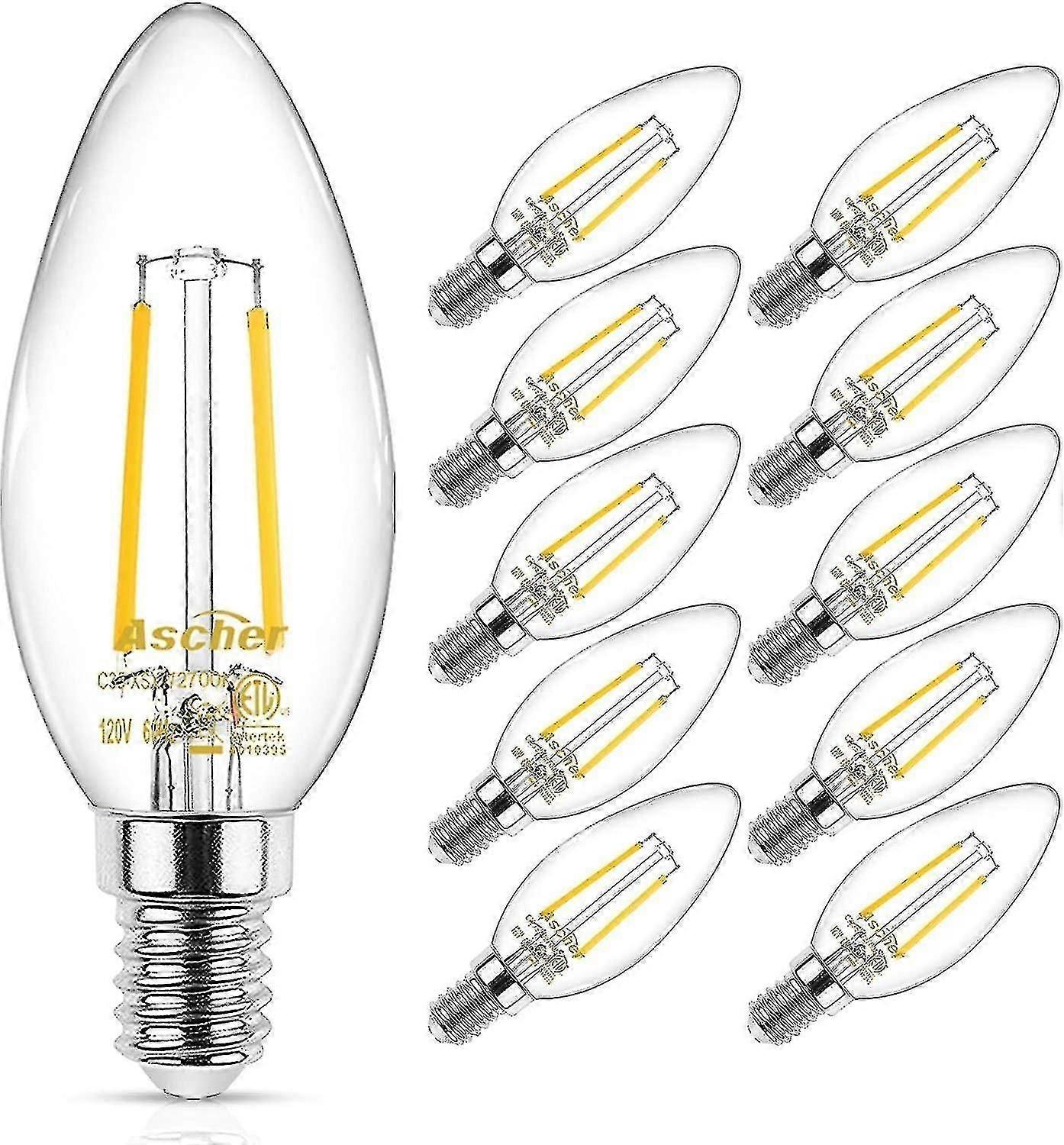 Classic E12 Led Candelabra Light Bulb, Equivalent 40w, Warm White 2700k, Filament Clear Glass, Non-dimmable, Pack Of 10