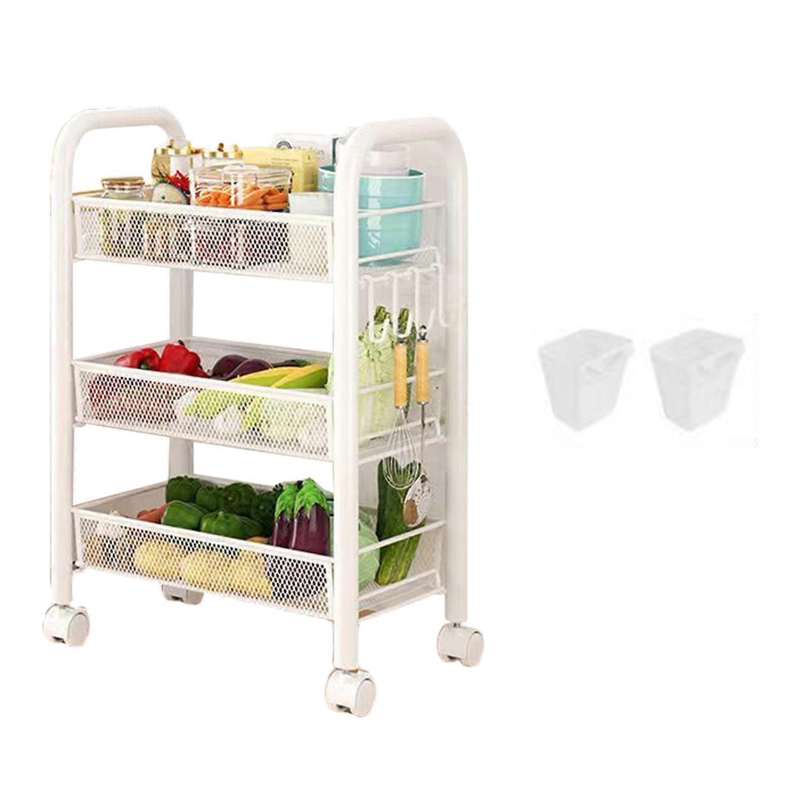 Versatile Rolling Kitchen Rack Elegant Black 3 Tiered Kitchen Basket Stand for Fruit and Vegetable Arrangement  White