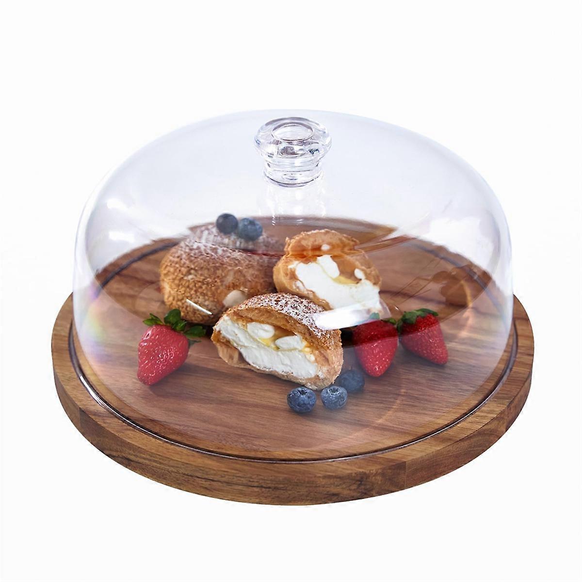 Cake Stand with Lid, Wood 12in Round Cake Holder, 2-in-1 Dessert Table Display Set & Charcuterie Board for Cheese