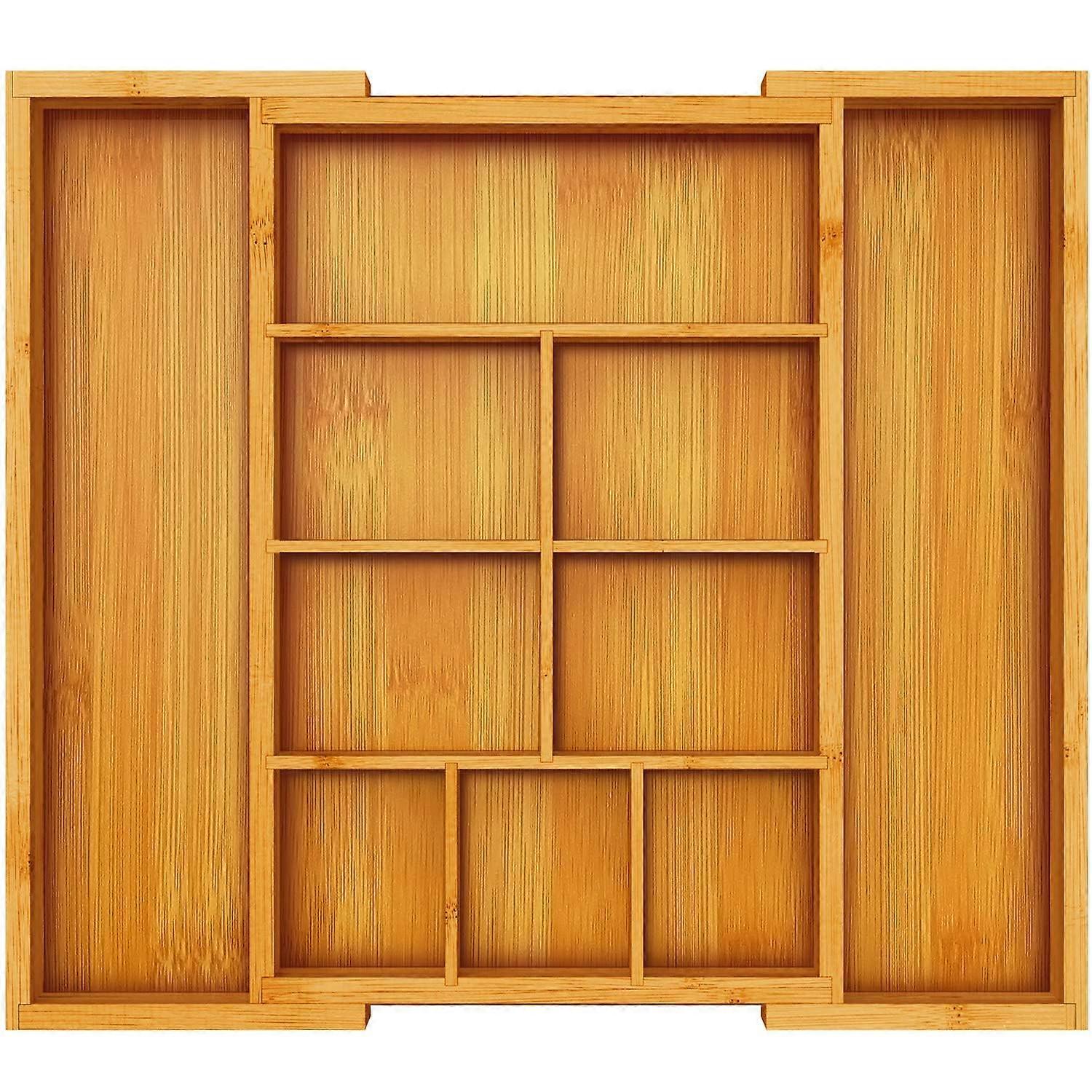 Bamboo Expandable Drawer Organizer - Adjustable Tray with Removable Dividers for Kitchen & Office