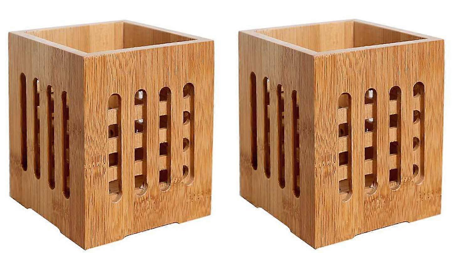 2 Pcs Rectangular Wooden Bamboo Cutlery Drying Holder Basket For Kitchen Bamboo Cutlery Organizer Rectangular Design