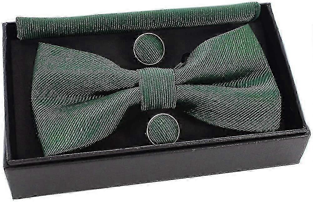 Solid Color Bow Tie And Pocket Square With Cufflinks Sets For Men