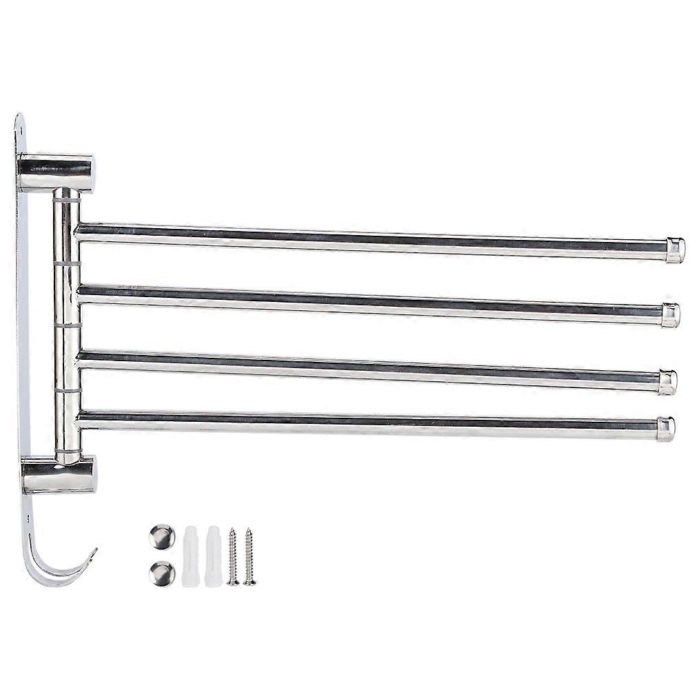 Wall-Hanging Stainless Steel Towel Rack Hanger, 180° Rotating Design, 4 Rods, Space-Saving for Bathroom and Toilet