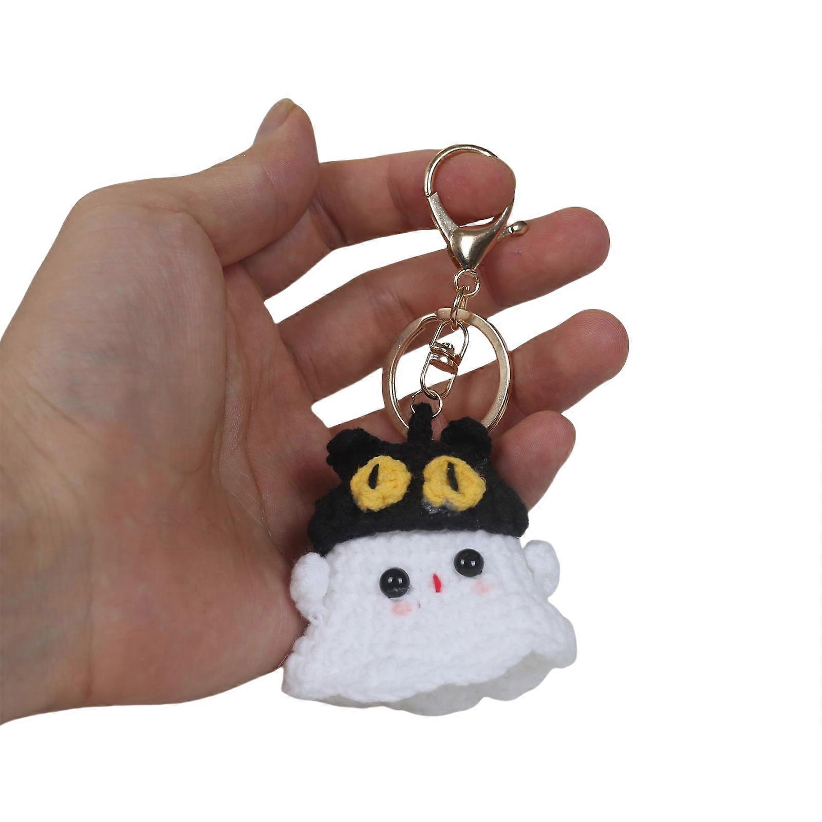 Quirky Spirit Hand Knitted Keychain Poltergeist Handmade Keyring Accessory Handwoven Phantom Key Chain Adorment