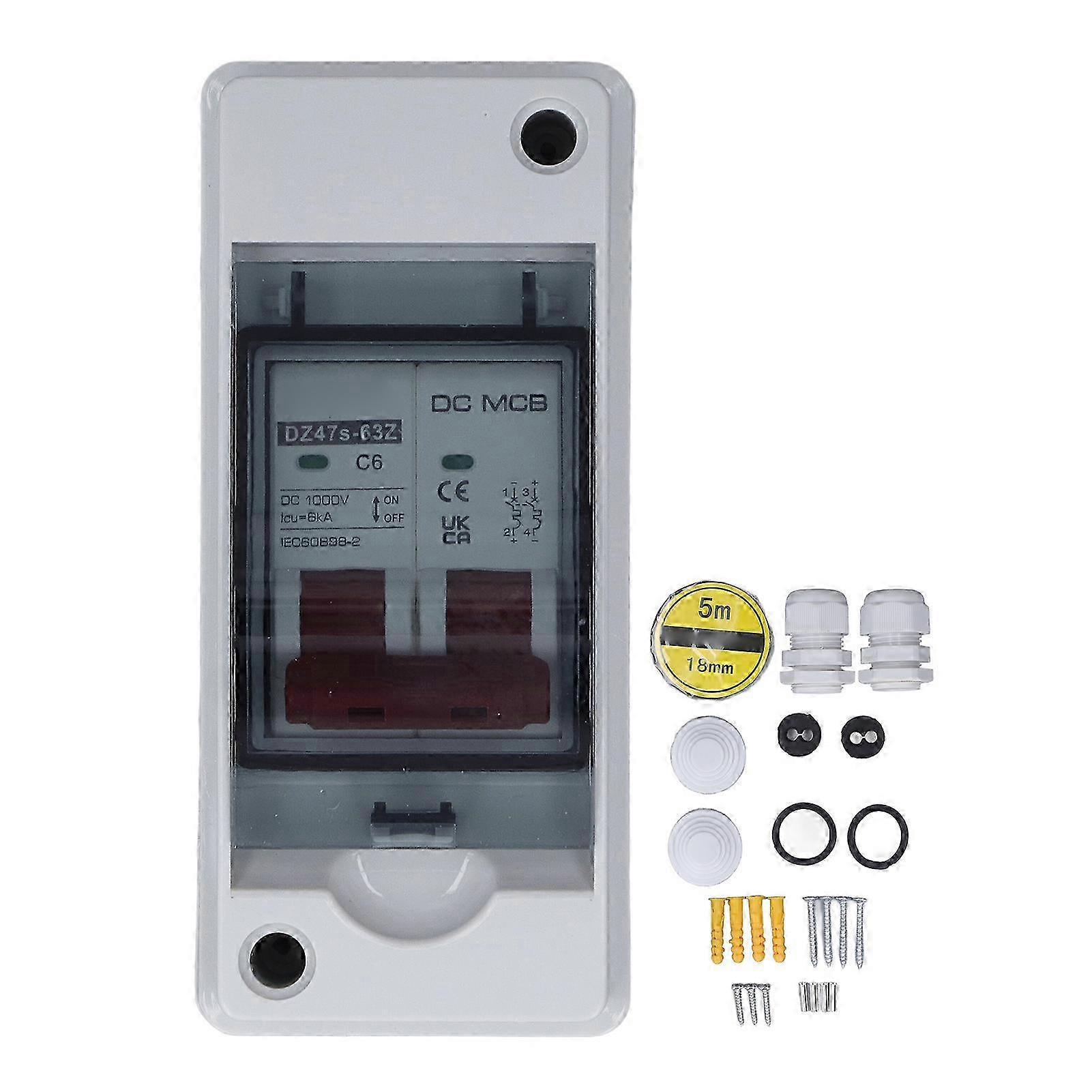 Circuit Breaker 2P 1000V DC 6A Isolation Switch with IP65 Waterproof Box for PV Solar System