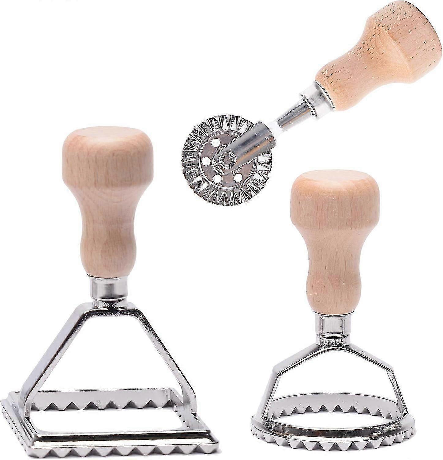 Ravioli Mold, Ravioli Cutter with Wooden Handle and Rim Utensils for Kitchen Accessories - Set of 3