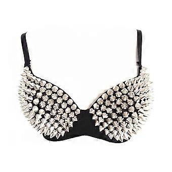 Damski biustonosz punkowy z ćwiekami Nit Rave Sport Bra Tops 70B Srebrny