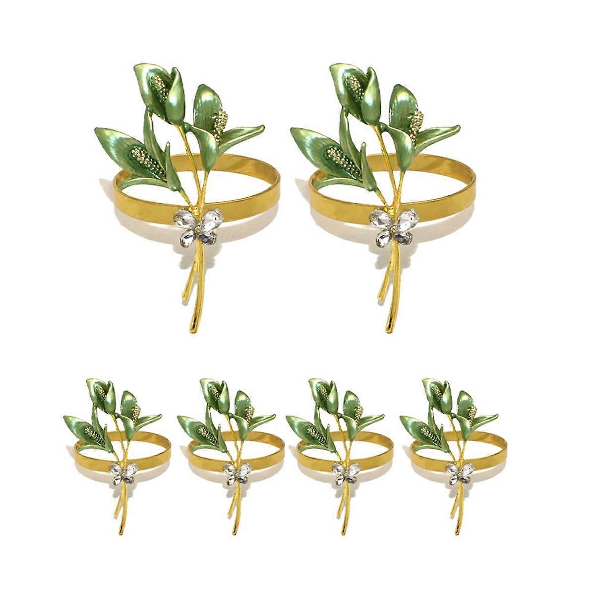 6PCS Gold Lily Napkin Rings Metal Napkin Ring Holders,C