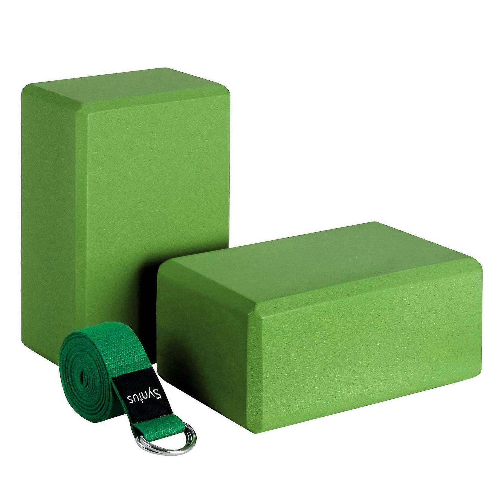 Yoga Block and Yoga Strap Set Universal Stretching Workouts Green