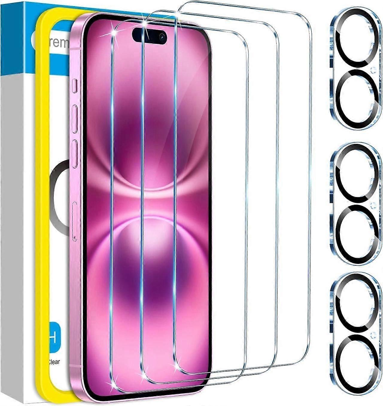 for 3 Packs iPhone 16 Screen Protector with 3Pack Camera Lens Protector, 9H+ Tempered Glass Easy Installation Kit, Case Friendly iPhone 16