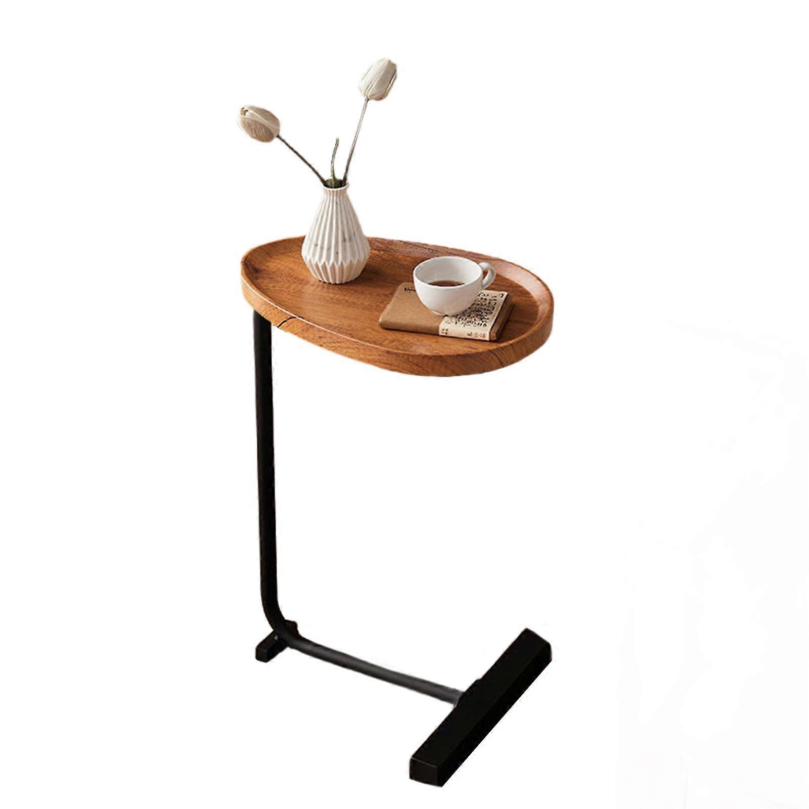 Ordinateur portable moderne canapé canapé plateau Mobile End Table Base en métal élégant adapté pour canapé, lit, salon d’espace de vie ou chambre à coucher couleur bois