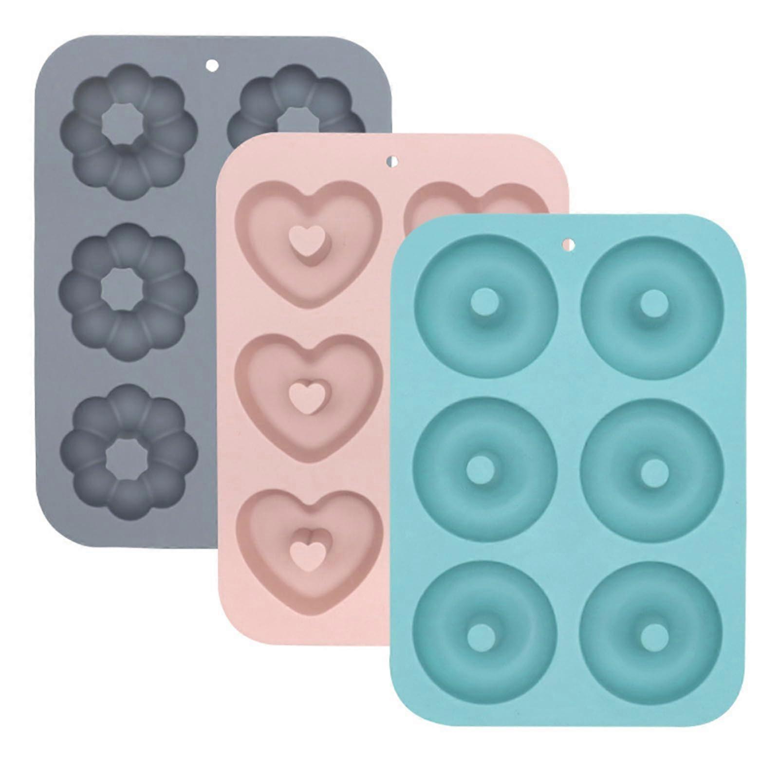 Silicone Donut Mold Set 3 Pack, Reusable 6 Cavity Non-Stick Baking Molds, High Temperature Resistance Kitchen Tools