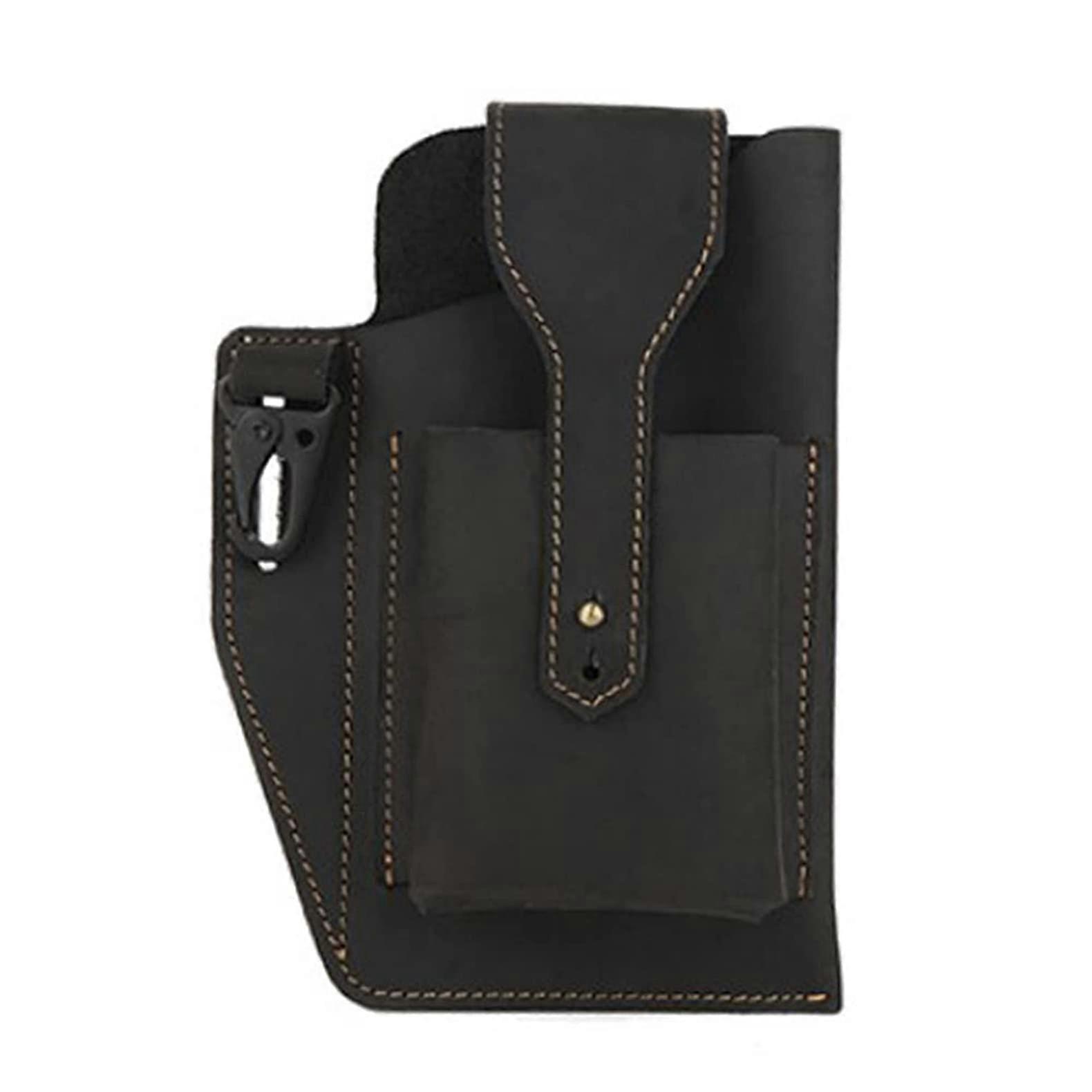 Retro Belt Waist Men's Bag - Black Leather Fanny Pack with Multitool Case, Switch Holder, and Adjustable Belt Strap