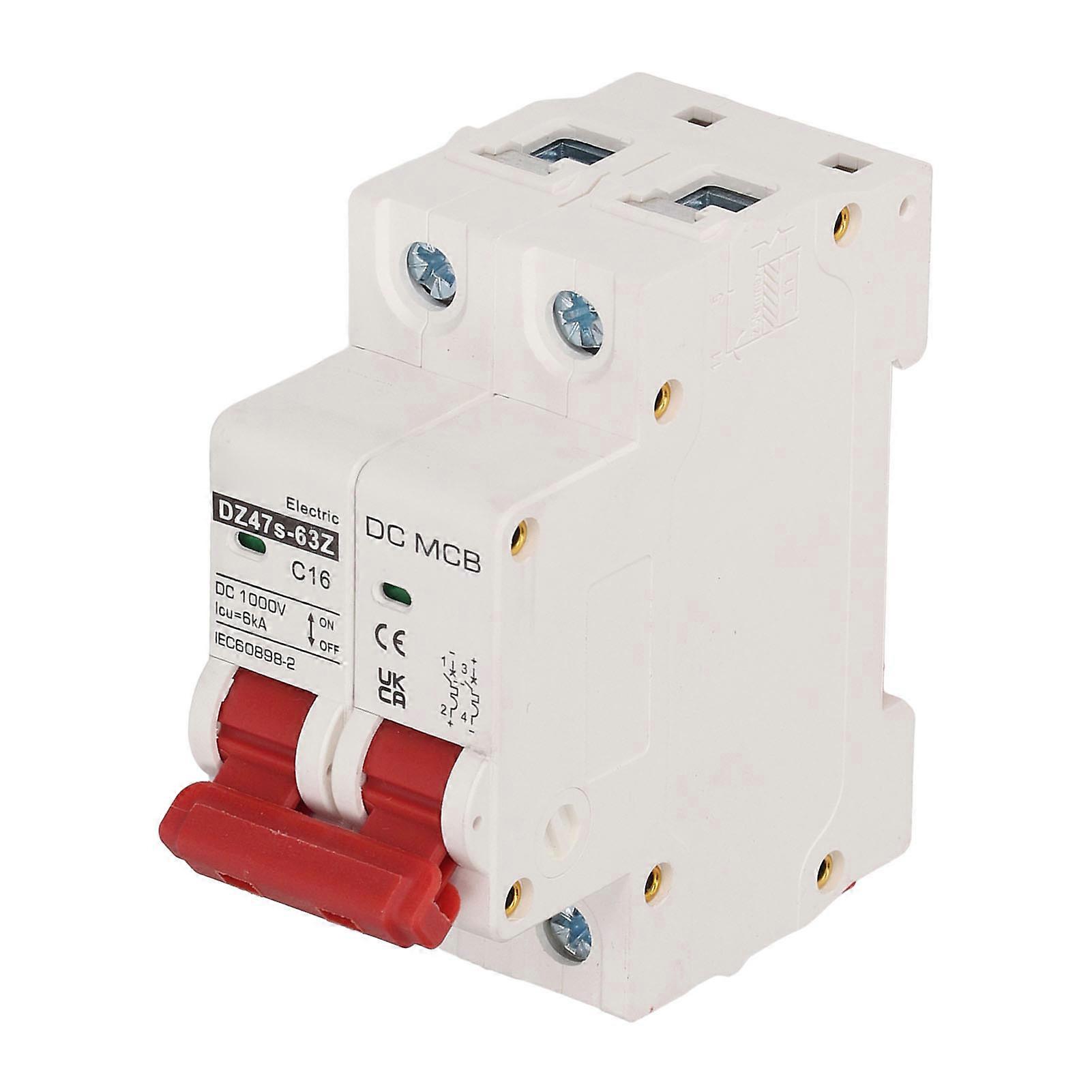 2P Mini Circuit Breaker with DIN Rail Overload Protection Switch for Solar PV System DC 1000V 16A 