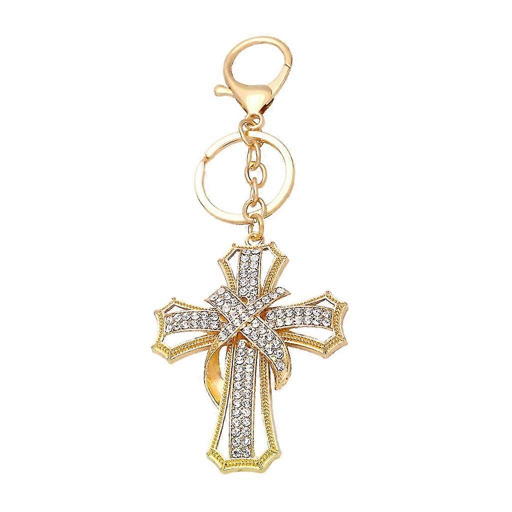 Cross Crystal Keychain Keyring Christian Catholic Rhinestones Car Bag Keyring OBV