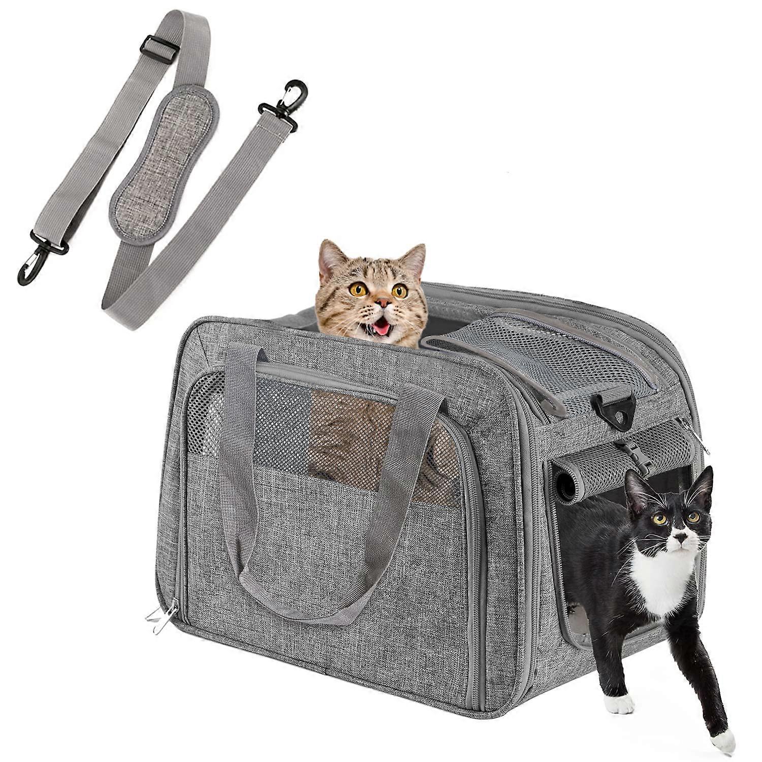 Soft Domestic Animal Carrier with Breathable Net Window, Airline Approved Cat Carrier for Travel, Adjustable Armpit Straps
