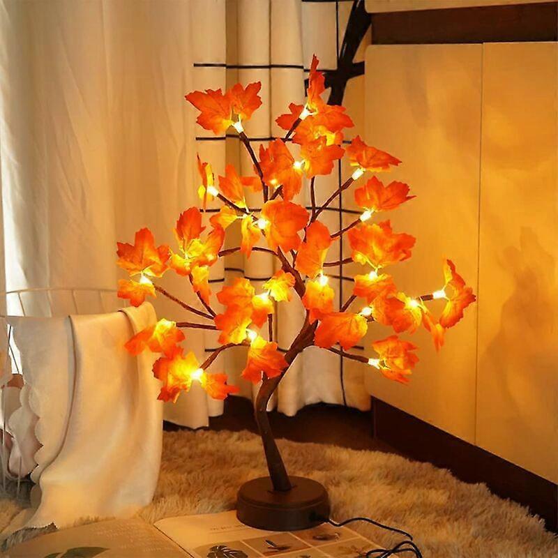 24 LED Artificial Maple Tree 55cm, 24 LED Artificial Maple Tree Light, USB Warm White Light Up Trees, Lighted Maple Bonsai Light for Christmas, Weddin