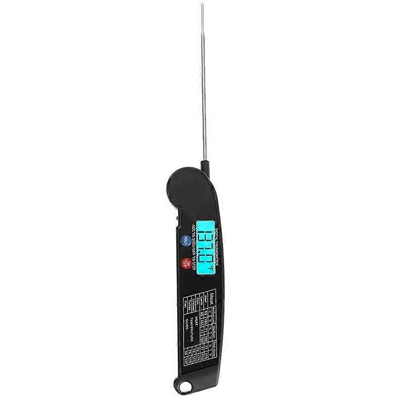Foldable Electronic Food Thermometer, BBQ Thermometer Probe (Black)