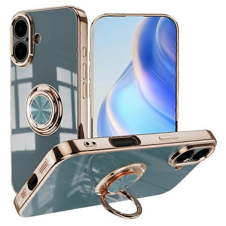 For iPhone 16 Plus Case Precise Cutouts 6D Electroplating TPU Phone Cover with Ring Holder