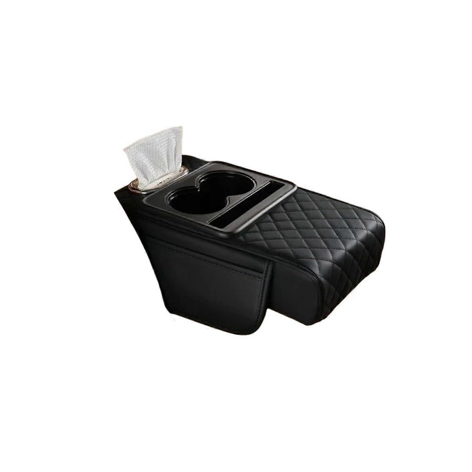 Car Armrest Box 7.5cm Thick Pad, Memory Cotton Cushion, Cup Holder, Central Console Storage, Black